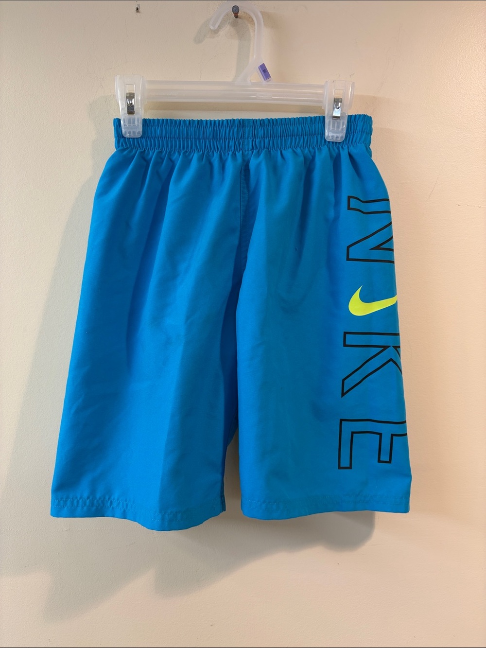 Nike Turquoise Boys' Athletic Swim Trunks with Neon Yellow Swoosh